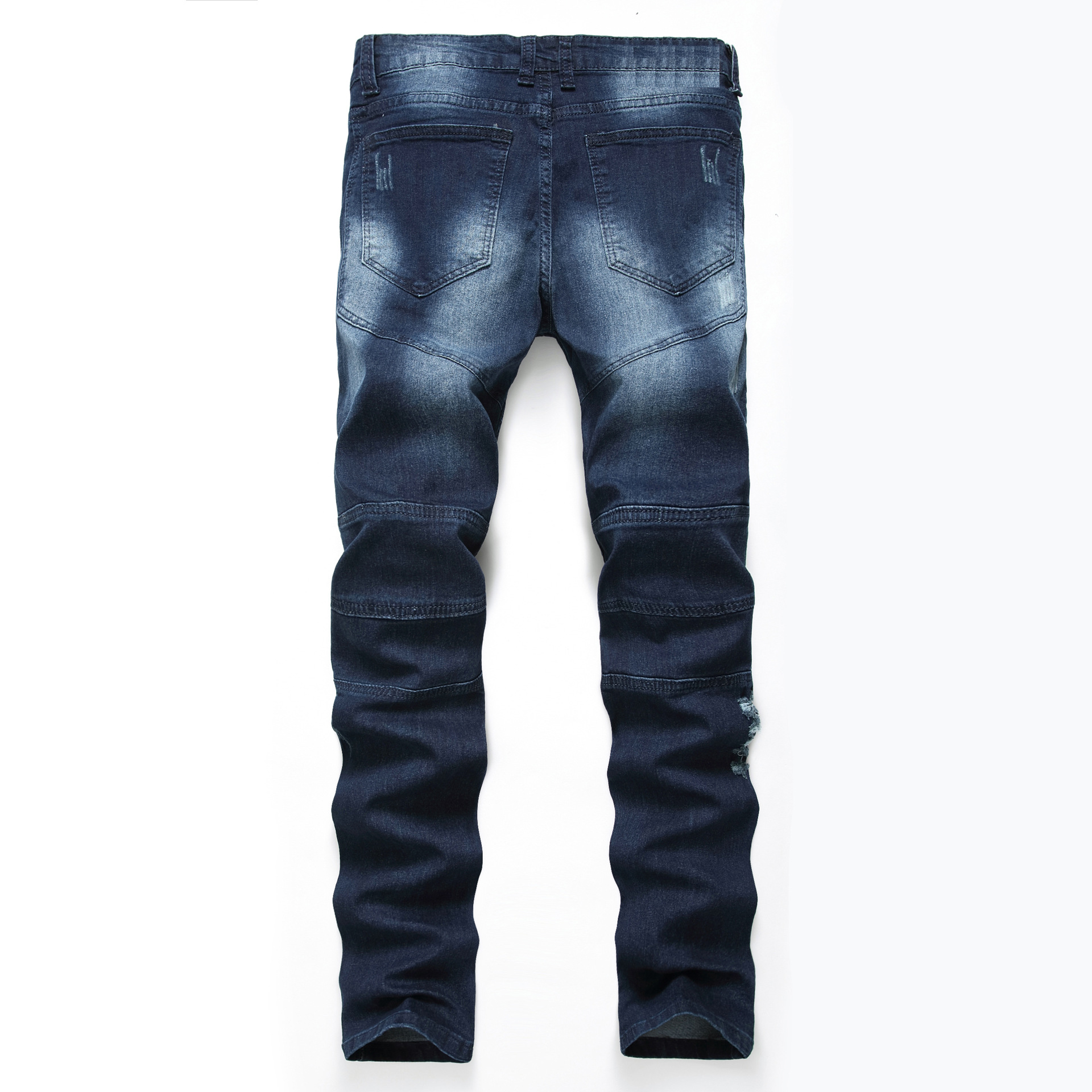 European street tide brand motorcycle personality wrinkle Slim pants high-elastic hole tide jeans support mixed batch