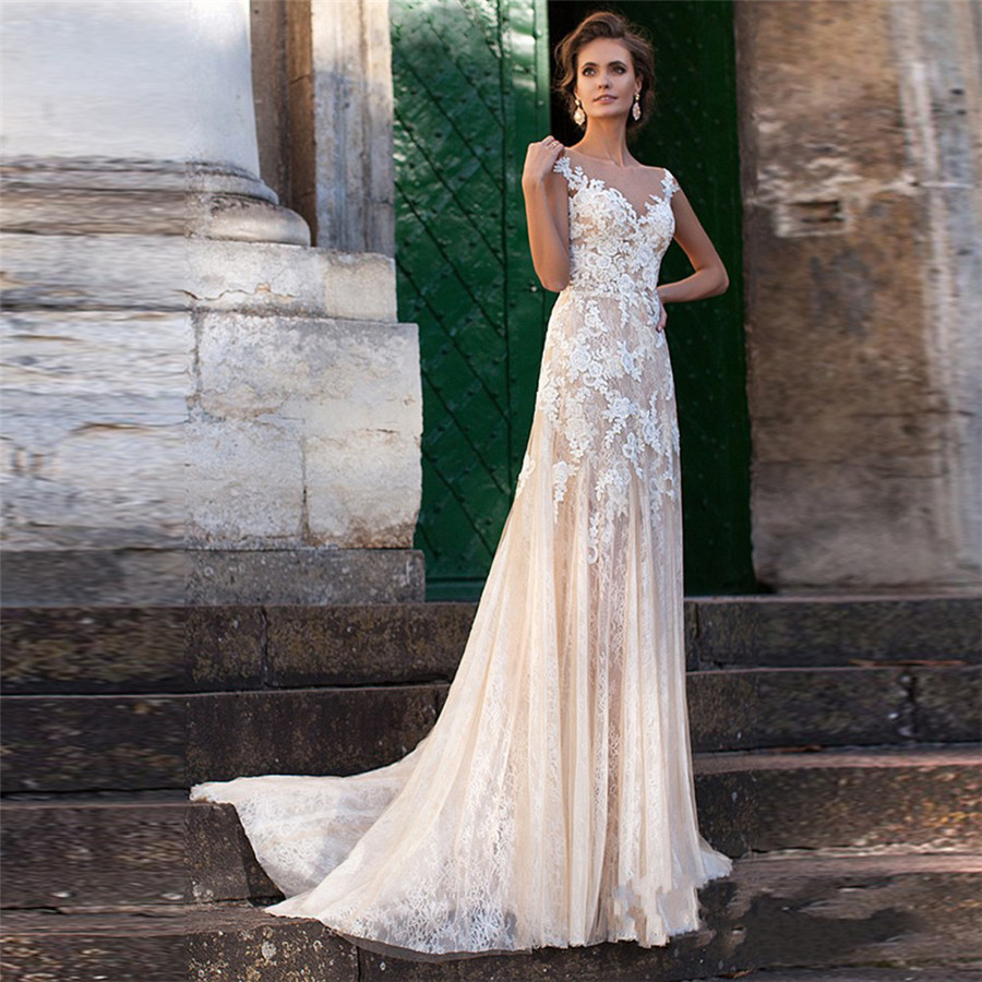 Lace Dress 2020 Illusion Neckline Appliques Vintage Bridal Gowns Robe De Mariage Sheath Wedding Dresses Sheer Back Vestido, White
Lace Dress 2020 Illusion Neckline Appliques Vintage Bridal Gowns Robe De Mariage Sheath Wedding Dresses Sheer Back Vestido, White