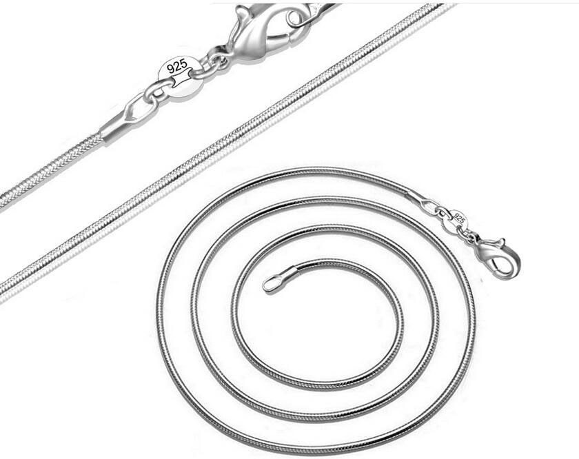 1MM 16-24inch Silver Plated cute pretty Smooth Snake Chain Necklace jewelry hot sale Fit pendant Stamped 925