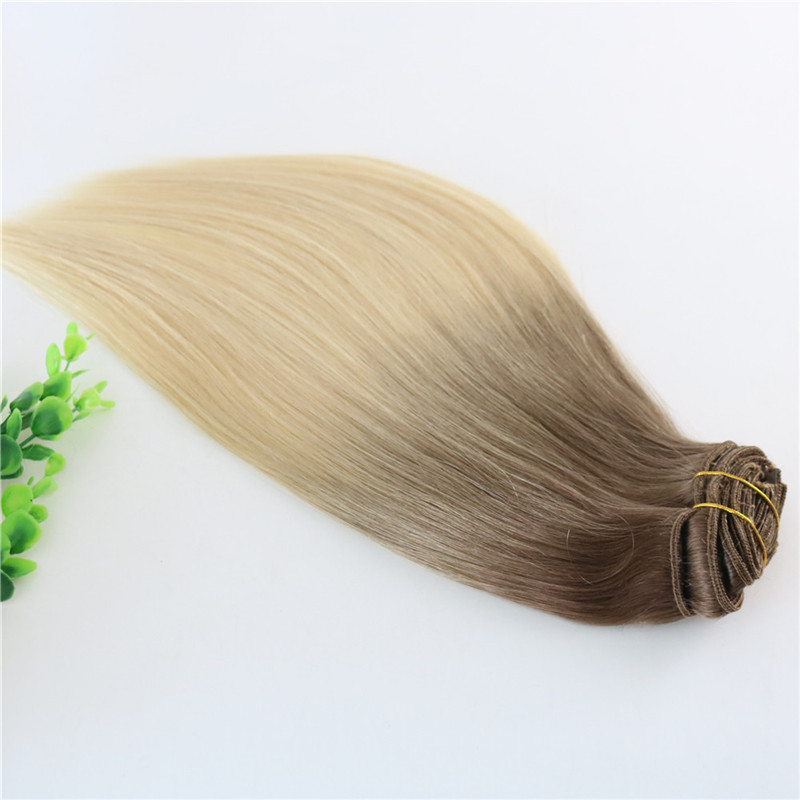 #8 #60 613# Full Head Clip In Human Hair Extensions Ombre Medium Brown Ombre Hair Light Blonde Balayage Highlights 7PCS a lot 120gram