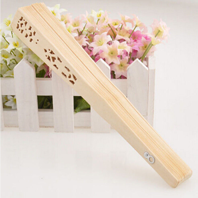 Party Favor Lady Chinese Japanese Style Hollow Wooden Folding Bamboo Carved Hand Fan 1Pc