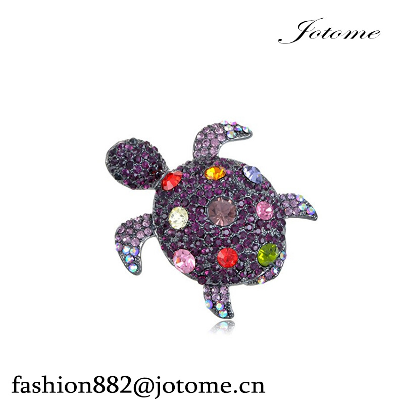 100PCS/Lot China Wholesale Womens Nickel Tone Purple Rhinestones Colorful Sea Turtle Tortoise Shell Brooch Pin