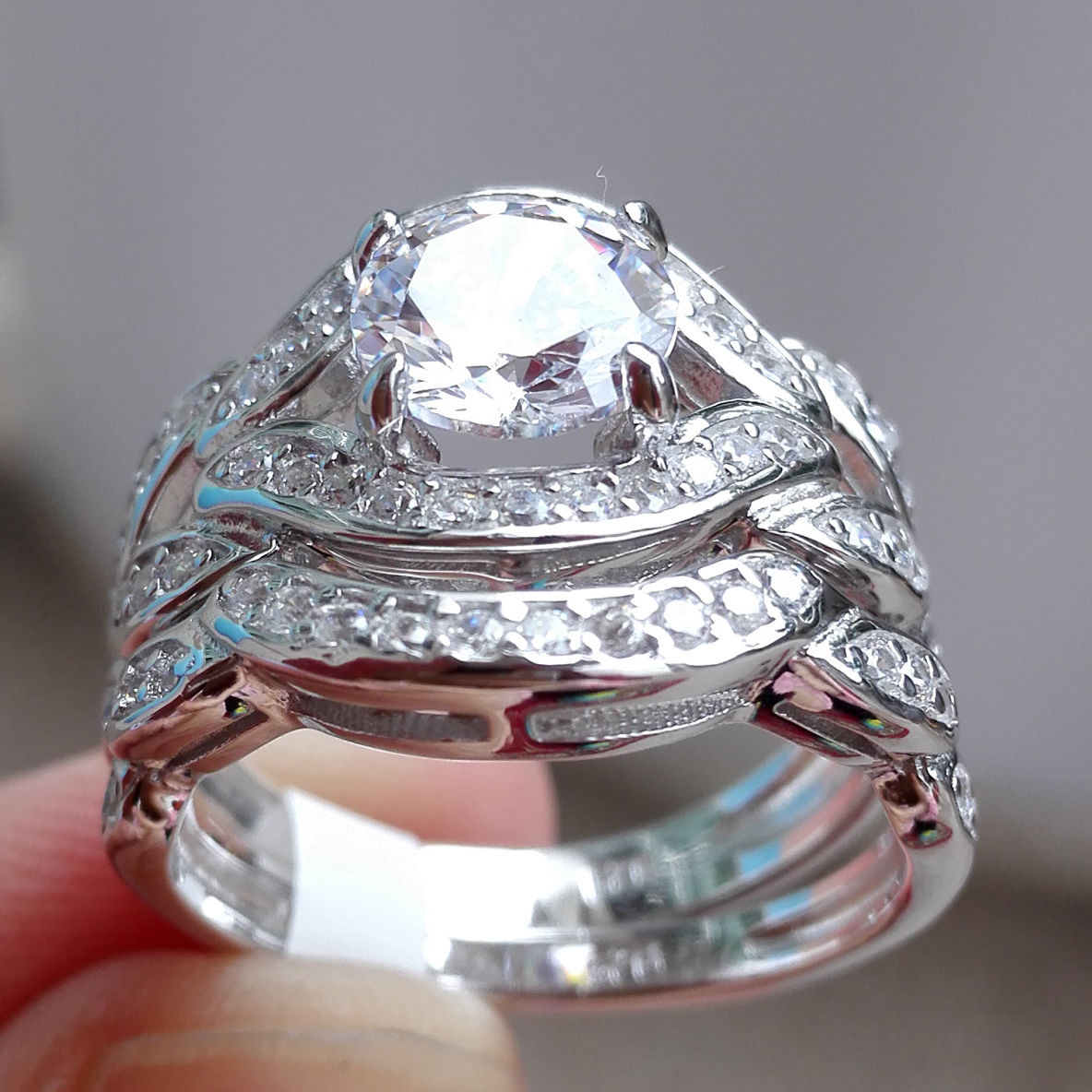 2017 New Arrilval Hot Fashion Jewelry 10KT White Gold Filled Topaz CZ Diamond Gemstones Engagement Wedding Women Bridal Ring Set Size 5-11