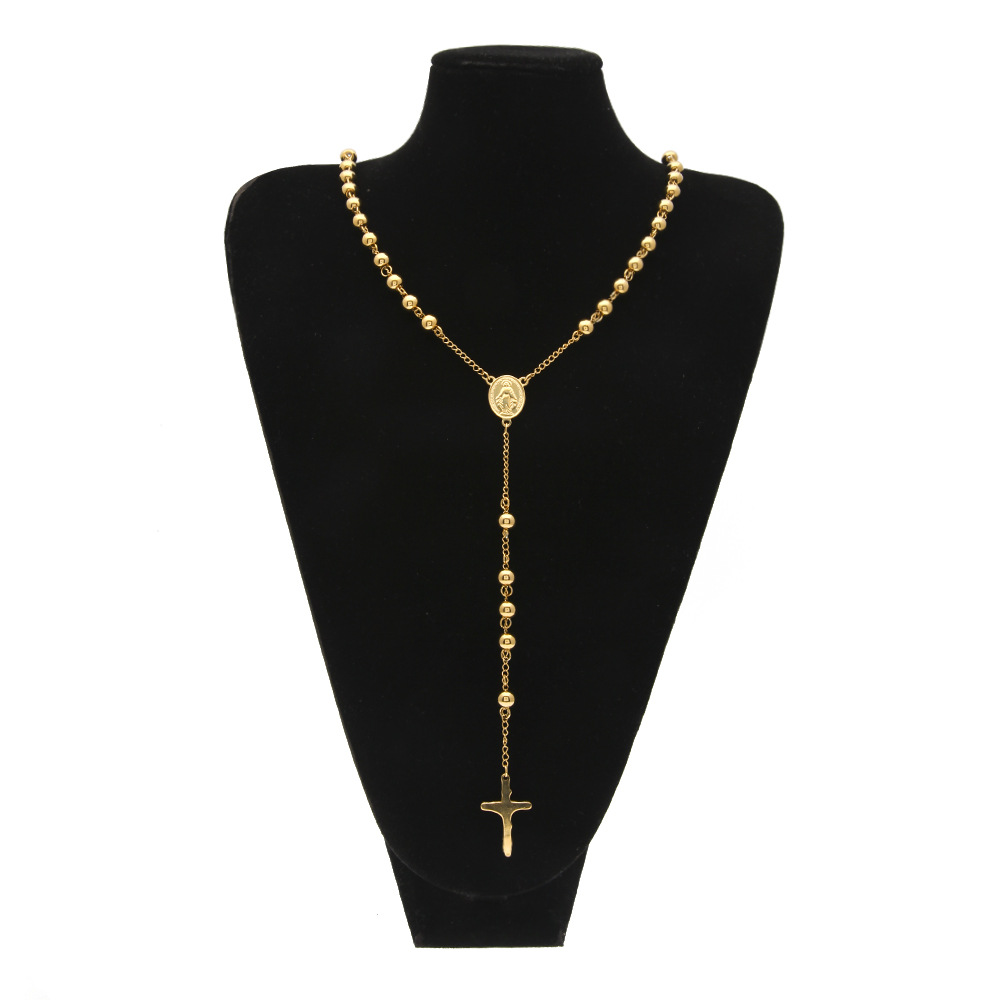NEW Catholic Goddess Virgen de Guadalupe 8mm beads 18K Gold Plated Rosary Necklace Jewelry Jesus Crucifix Cross Pendant4567573