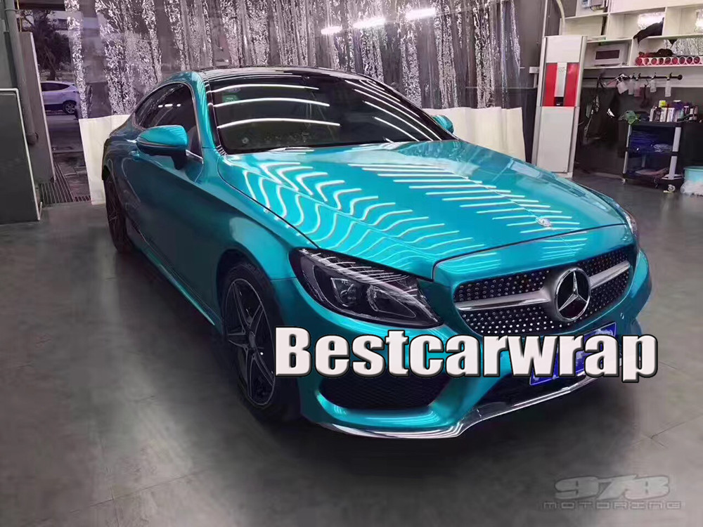 Lake blue Gloss Metallic Vinyl Wrap For Car Wrap With Air Bubble Free Pearl blue candy Car styling Vehicle boat covering Size:1.52*20M/Roll