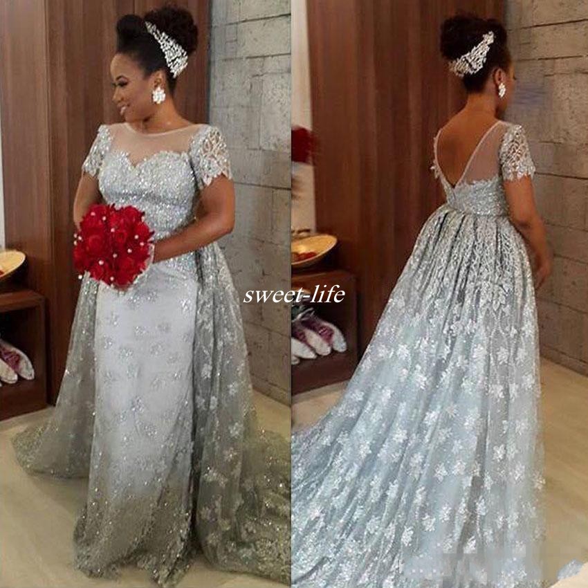 Modest Plus Size Silver Lace Evening Party Dresses Short Sleeves Jewel Neck Sexy Backless Detachable Train Arabic Women Formal Bridal Gowns, Fuchsia
Modest Plus Size Silver Lace Evening Party Dresses Short Sleeves Jewel Neck Sexy Backless Detachable Train Arabic Women Formal Bridal Gowns, Fuchsia