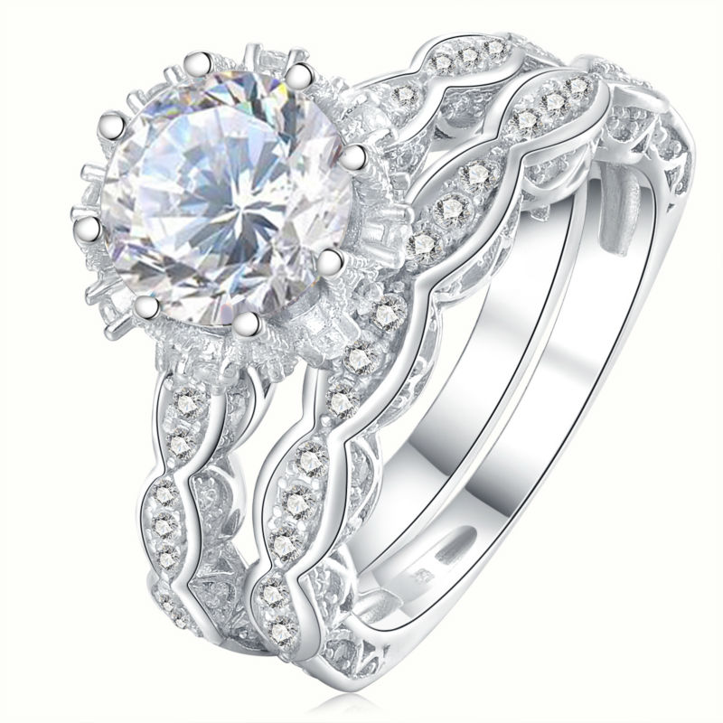 Victoria Wieck 8mm Big Stone White Topaz Luxury Jewelry 925 Sterling Silver Simulated Diamond Gemstones Wedding Women Band Ring Gift Sz5-11