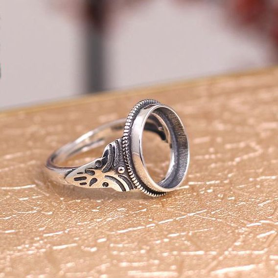 10x12mm Oval Cabochon Semi Mount Engagement 925 Sterling Silver Antique Ring