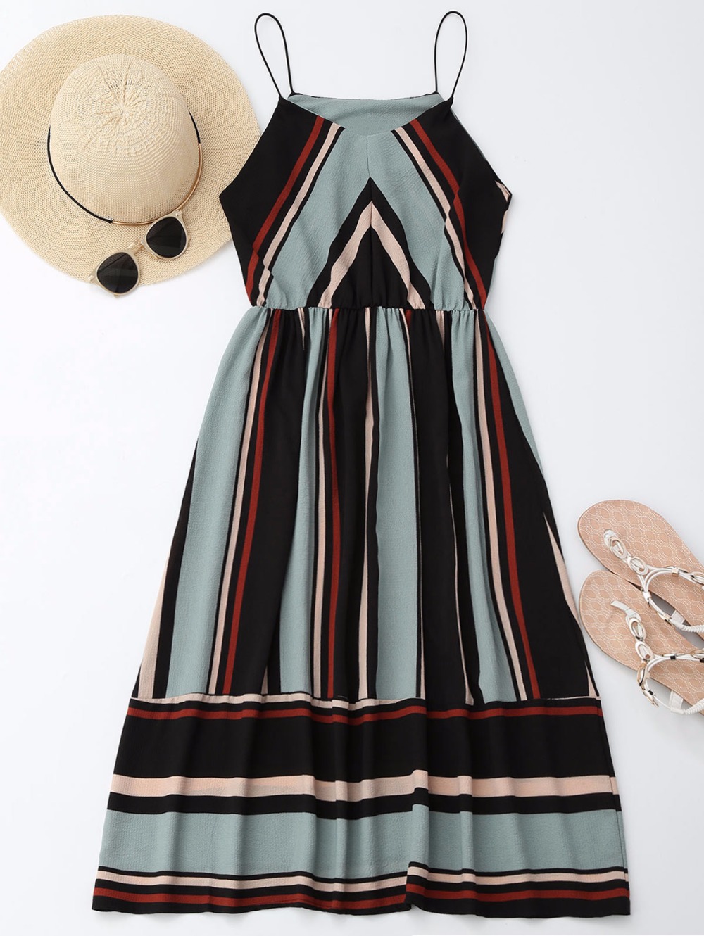 Wholesale- ZAFUL Women Retro Dresses Summer Striped Vintage Dress Maxi Sleeveless Evening Party Dresses Feminino Vestidos De Festa robe