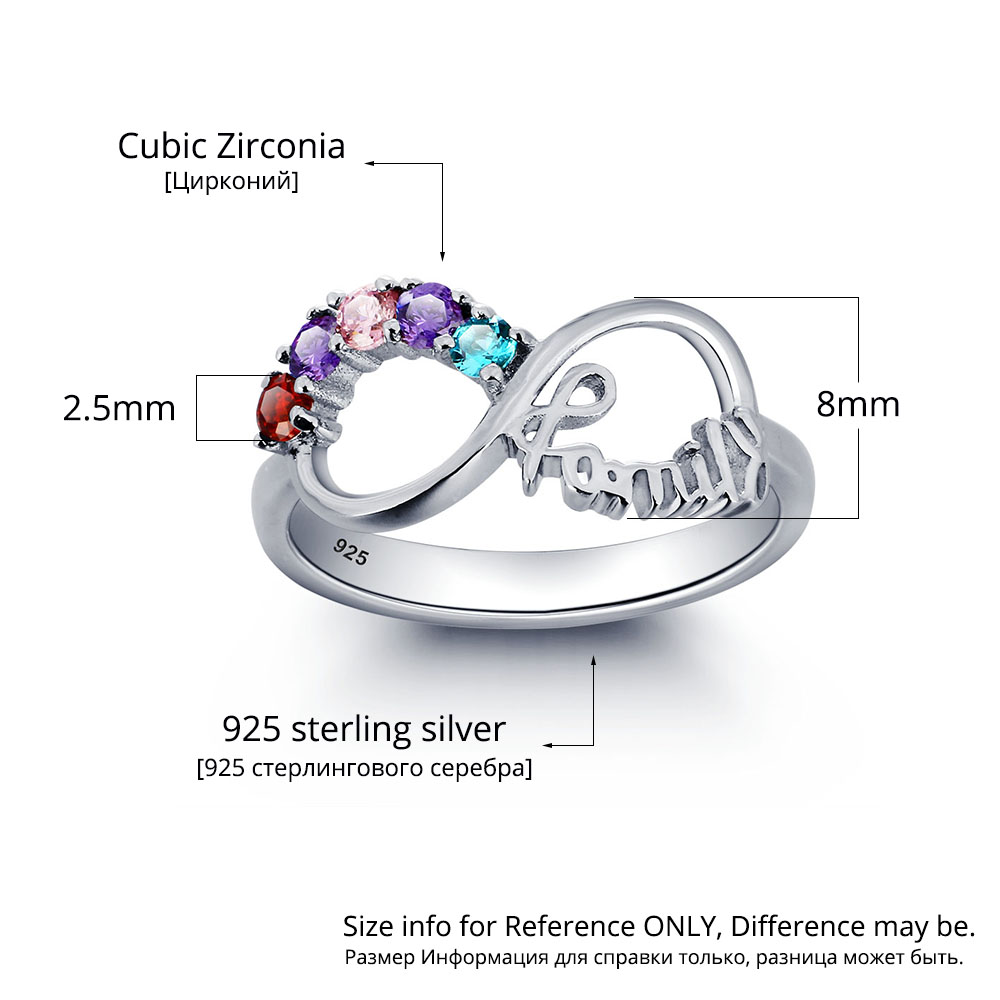 yizhan Personalized Infinity DIY Love Family Ring Colorful Cubic Zirconia 925 Sterling Silver Jewelry Free Gift Box (Silveren SI1784)