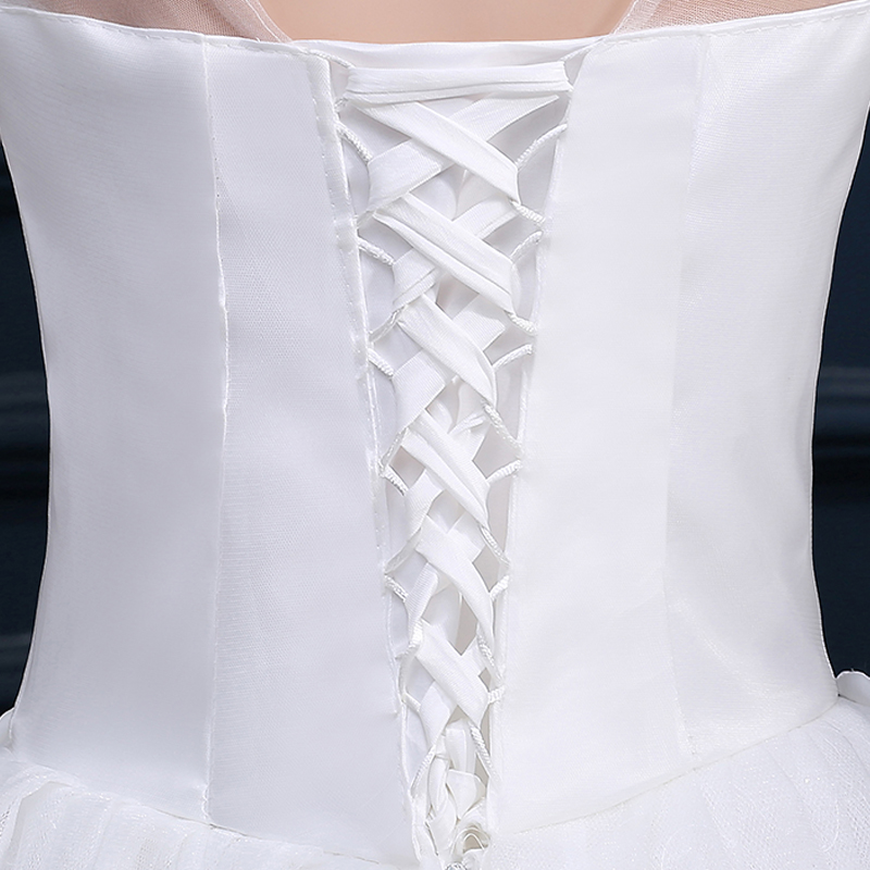 In Stock Ivory Ball Gown Wedding Dresses Under 100 Sheer Neck Floor Length Lace Tulle Beaded Crystal Lace Up 3 4 Sleeve Bridal Gowns Cheap