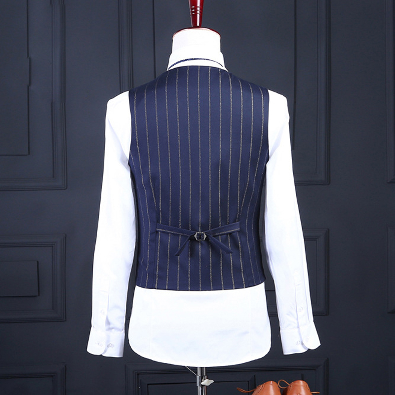 Wholesale- OSCN7 Striped Printed Double Breased Suit Men Custom Made Navy Blue Wedding Suit Men Fashion Costume Homme Plus Size Terno