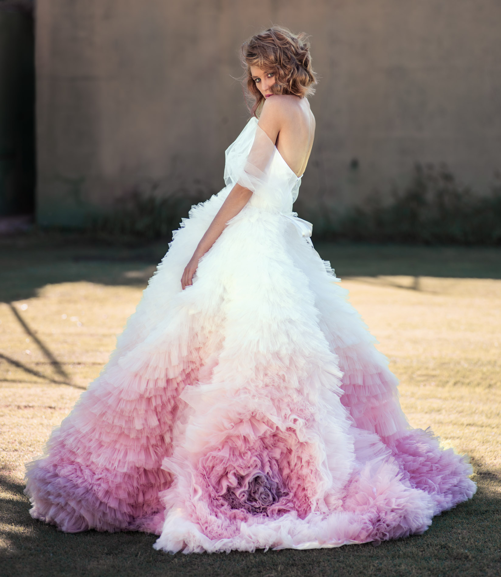 Gradient Lavender Fluffy Evening Dress Puffy Tulle Ruffles Tiered Sweep Trian Evening Gowns Prom Dresses Amazing Formal Dress Party Gown