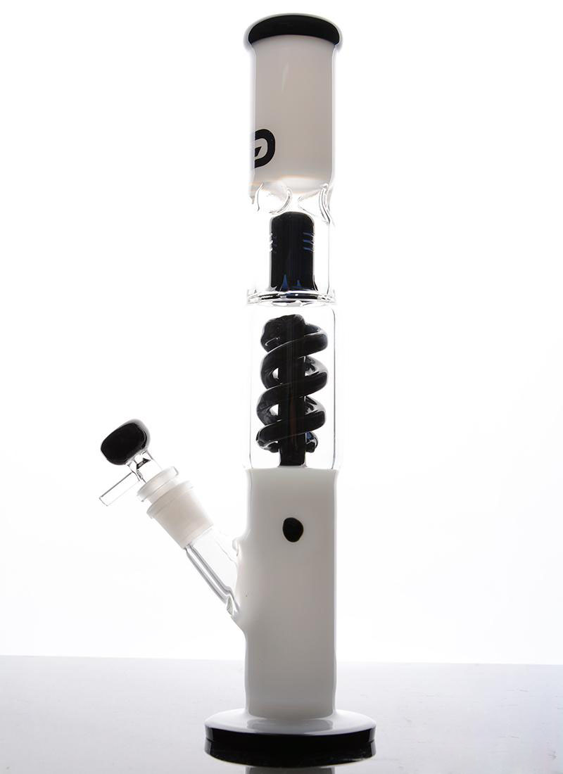Glass Bong black white color glass water pipes percolator coil recycle oil rig helix pipes 18 mm joint hookahs 35cm