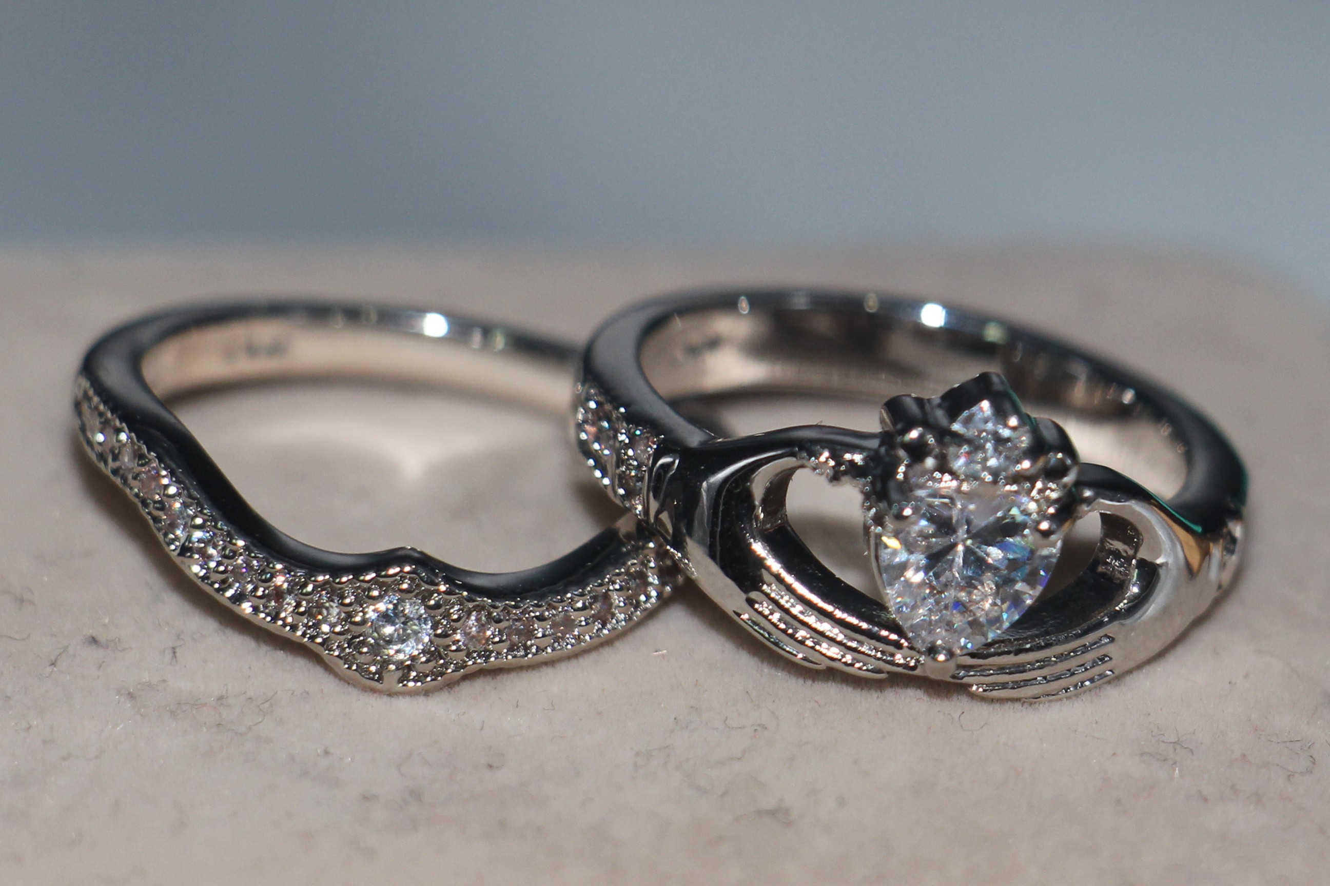 Size 5-11 Wholesale Big Promotion Claddagh Fashion Jewerly 10KT White Gold Filled Topaz CZ Diamond Gemstones Wedding Women Bridal Ring Set