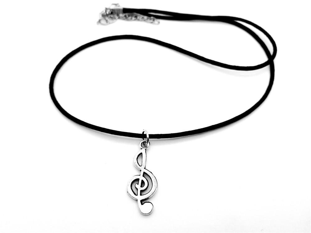 10PCS- Simple Musical Note Necklace Music Notation Theme Pendant Necklace Music Symbol Treble Clef Leather Rope Necklaces