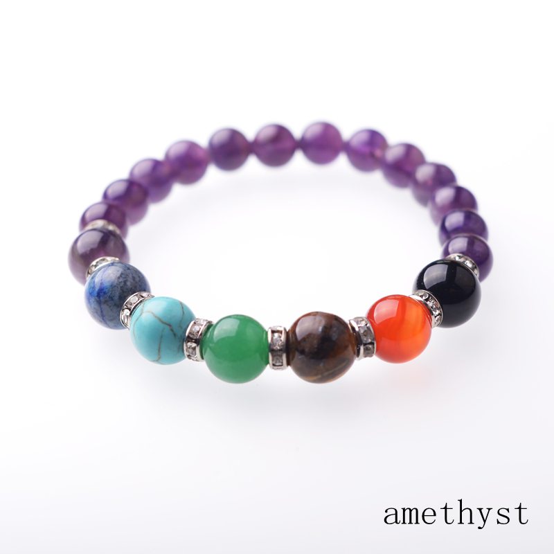 Fashion 7 Chakras Summer Woman Cool Treatment Yoga Natural Stone Bracelet Semi-Precious Stones Reiki Prayer Stones Women