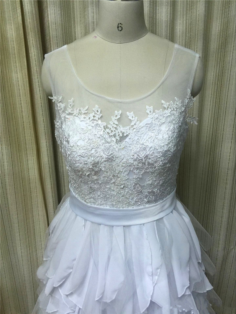 2017 Fashion Scoop Lace A-Line Wedding Dresses With Appliques Chiffon Plus Size Wedding Party Bridal Gowns Vestido De Novia BW07