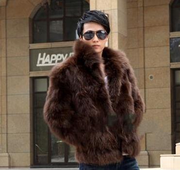 Fall-Mens Faux Fur Coat Cute Brand Elegant Men Waterproof Faux Fur Coat Turn-down Collar Casual Outerwear Solid Color D298