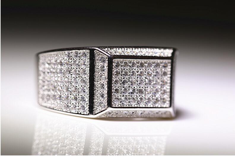 Men's Sterg CZ Dia Engagement Ring Pave White Sapphire Wedding Band Sier Jewelry for Men | Sizes 8-12