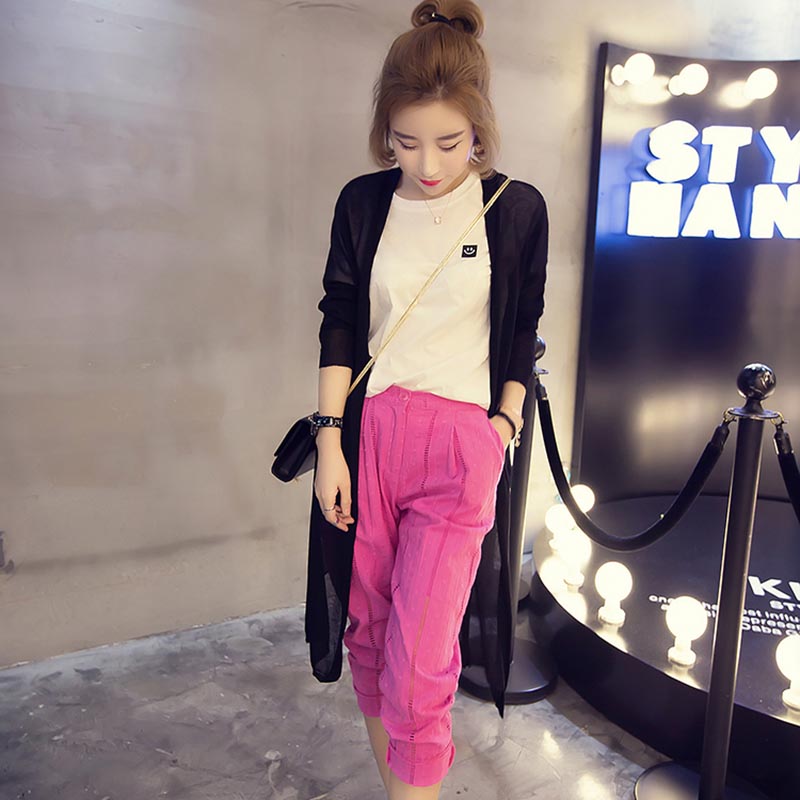 Wholesale- 2017 Summer Autumn Female New Women's V-Neck Pockets Thin Cashmere Pure Cardigan Sweater Coat Sun Protection Clothing 61767