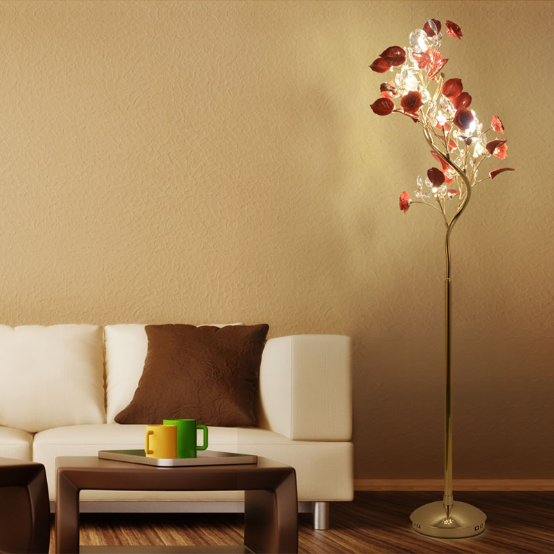 French Garden Vertical Floor Lamp Modern Leaf Ceramic Flower Hotel Room Bedroom Floor Lamps Dining Foyer Table Simple Bedside Crystal Standing Light