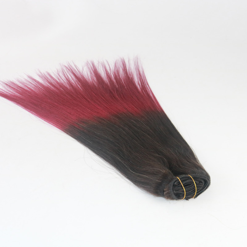 Ombre Color 1B/Red High Quality Virgin Hair Straight Human Hair Clip In HairExtensions 100G Per Bundle