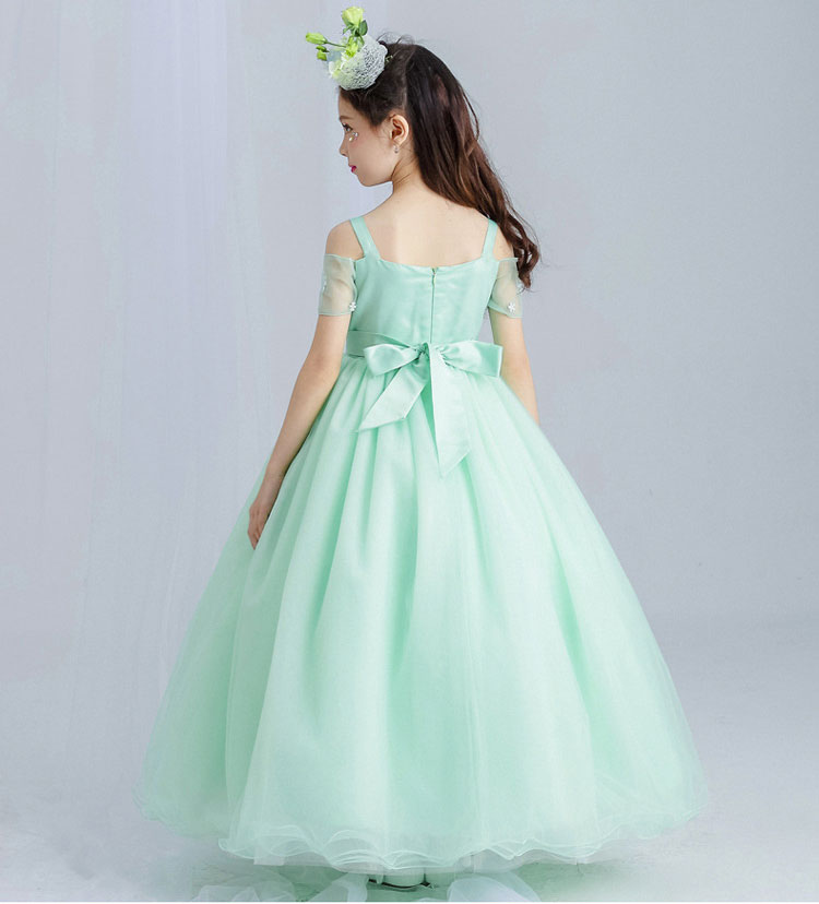 Mint Green Elegant Tulle Lace Flower Girl Wedding Dress Ankle Length Appliques Bead Kids Party Prom Dress First Communion Dresses