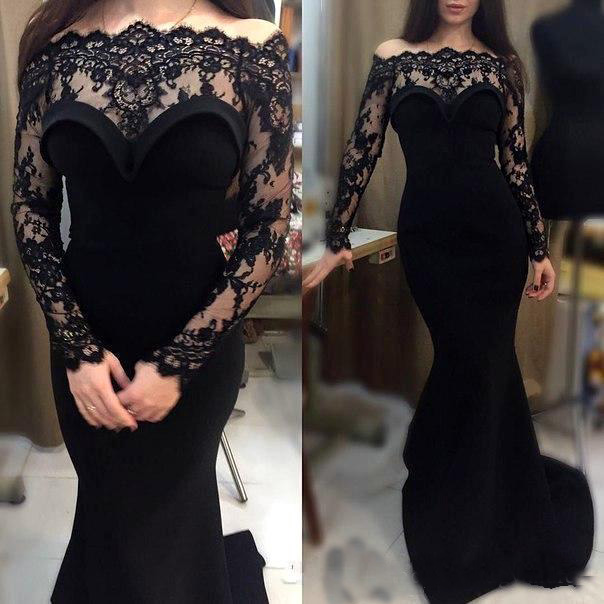 Black Off Shoulder Mermaid Evening Gowns Arabic Dubai Lace Neckline Sheer Long Sleeve Formal Prom Dress 2019, Hunter
Black Off Shoulder Mermaid Evening Gowns Arabic Dubai Lace Neckline Sheer Long Sleeve Formal Prom Dress 2019, Hunter