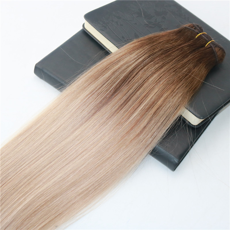 Factory wholesale Omber Hair Extensions Color #4 Fading to 18 Highlights Remy Human Hair Weft Slik Straight Weave Extensions 100g