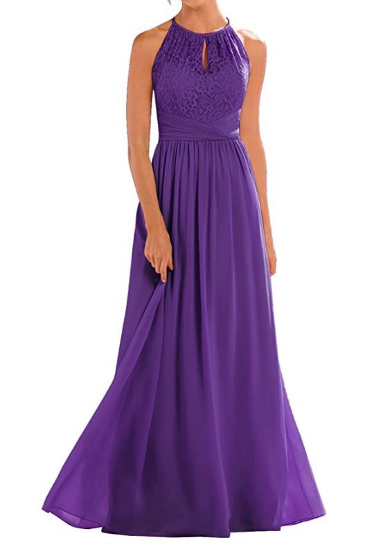 2022 Blush Pink Bridesmaid Dresses Long Country Style Halter Neck Lace Chiffon Full Length A-line Formal Wedding Guest Party Dress
