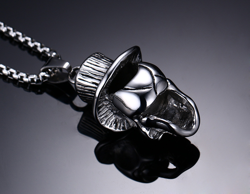 Men's Skull Wind Hat Gentleman Rock & Roll Cowboy Pendant Necklace Stainless Steel Vintage Punk Halloween Jewelry with 24inch PN-146