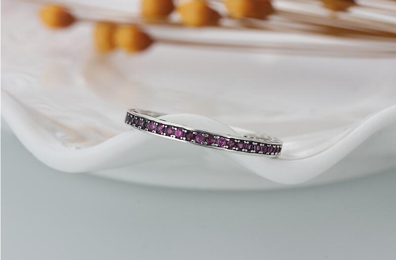 Wholesale Luxury Jewelry 925 Sterling Silver Single row drilling Ruby CZ Diamond Gemstones Wedding Women Engagement Band Ring Gift Size5-11