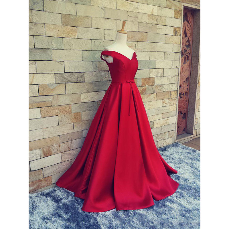 2019 A-line Red Evening Dresses for Arabic Formal Women V-neck Celebrity Occasion Sale Cheap Fashionable Satin Long Prom Party Gown XG