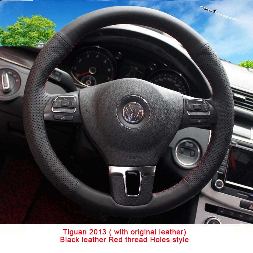 Case for Volkswagen VW Touran CC Golf 6 Passat Tiguan Lavida Genuine leather DIY Hand sewing wheel cover Car styling Steering wheel covers