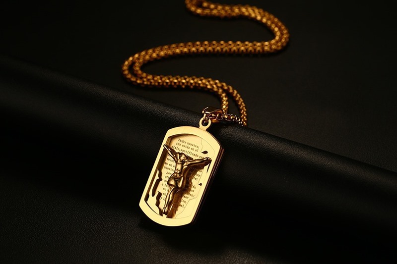 Jesus Necklace Pendant Spanish Bible Gold Plated Stainless Steel Men Jewelry PN-655