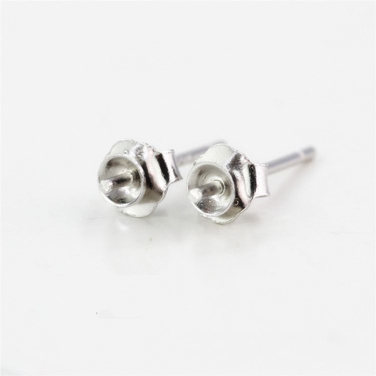 Sterling Silver 925 Plated White Gold Stud Earrings Semi Mount for 3-6mm round bead or Pearl Fine Jewelry Setting Women Girl Gift