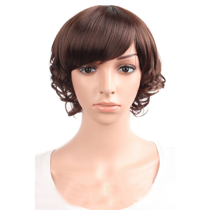 12" short curly wigs dark black brown Silver gray 6 styles Women Wigs Synthetic hair Heat Resistant