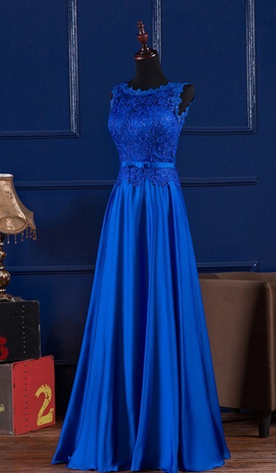 2023 Prom Dress Elegant Royal Blue/Wine Red Scoop Lace Satin Long Evening Party Gowns Vestido De Festa Formal Wear