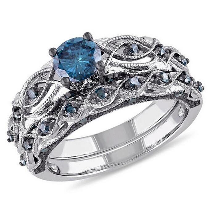 Wholesale Professional Luxury Jewelry 18k White Gold Filled Blue Sapphire CZ Diamond Gemstones Eyes Wedding Women Couple Rings Gift Size5-11