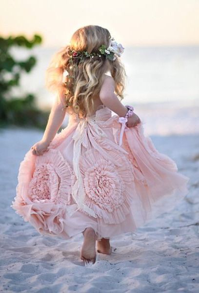 Blush Pink Flower Girl's Dress with Floral Detailing