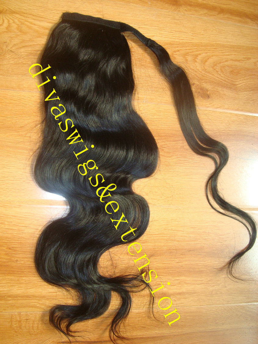 Celebrity elagant ponytail hairpiece human hair Simple and stylish wavy natural looking fresh hairstyle drawstring clip ins 120g