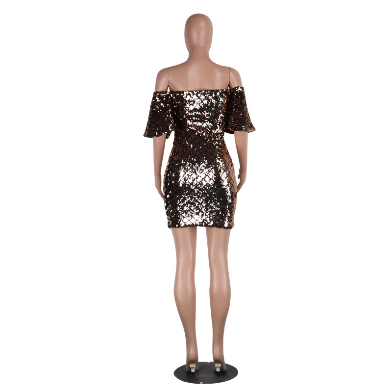 Preself Summer Sexy mini sequin Bodycon dress women backless metal party Night Club Off Shoulder dresses vestidos plus size q171118