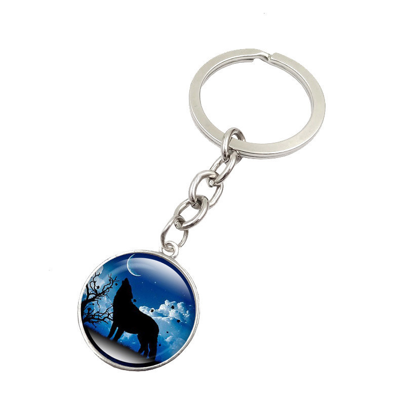 Good A++ Burst howling wolf moon gemstone key ring pendant jewelry key chain KR148 Keychains mix order 20 pieces a lot