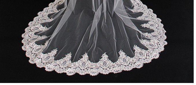 Free Shipping Vintage high quality new wholesale 3 meters veils wedding accessory lace applique tulle Bridal Veils White Ivory One Layer