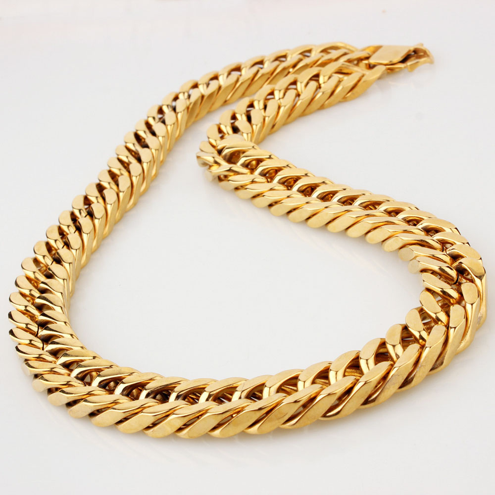 Men Franco Miami Cuban Link Chains Necklace High Polished Titanium Steel Jewelry Gold Silver 60cm17cm