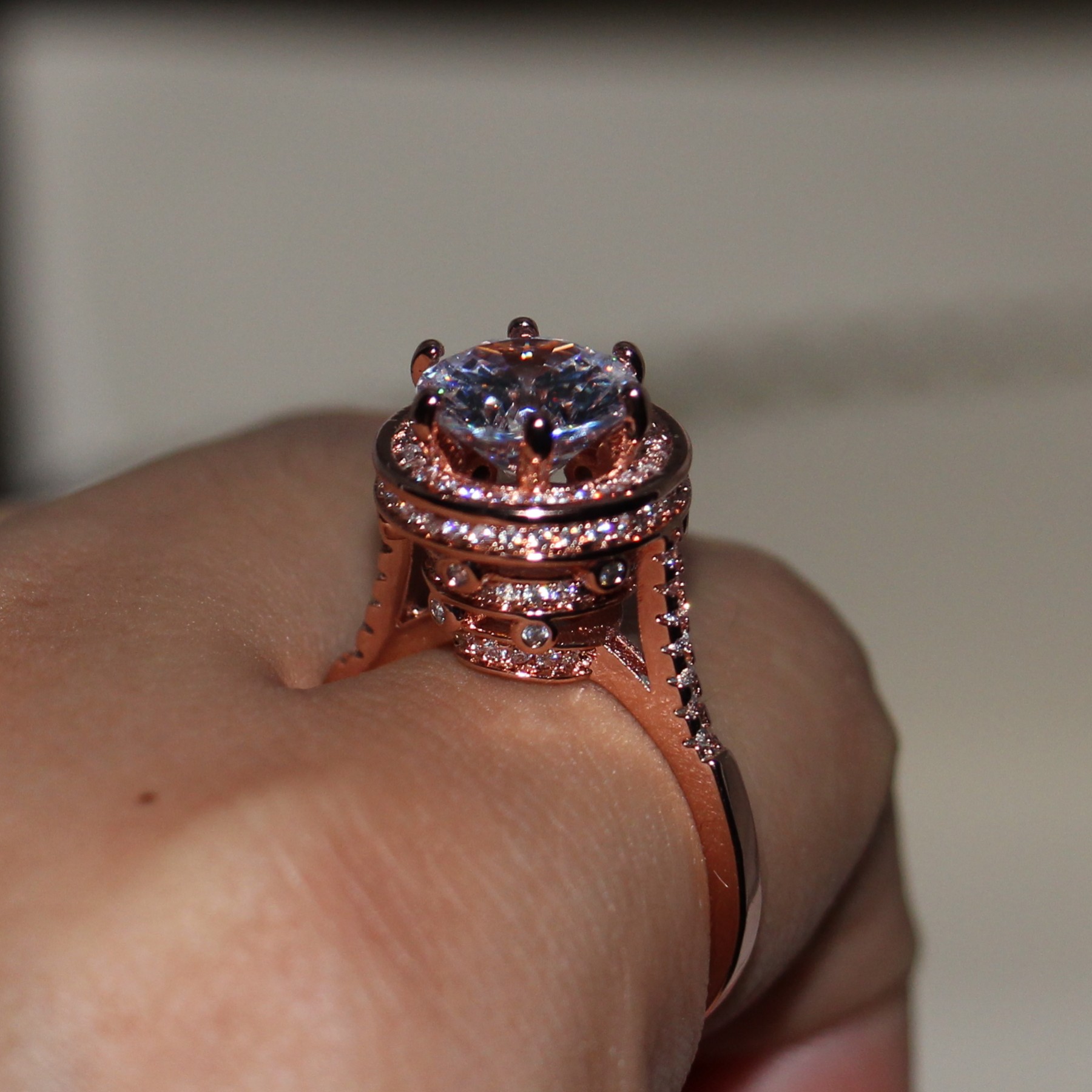 Victroria Wieck Handmade Fashion Jewelry 925 Sterling Silver Rose Gold Plated Dove egg Topaz Round Cut Gemstones Women Wedding Band Ring