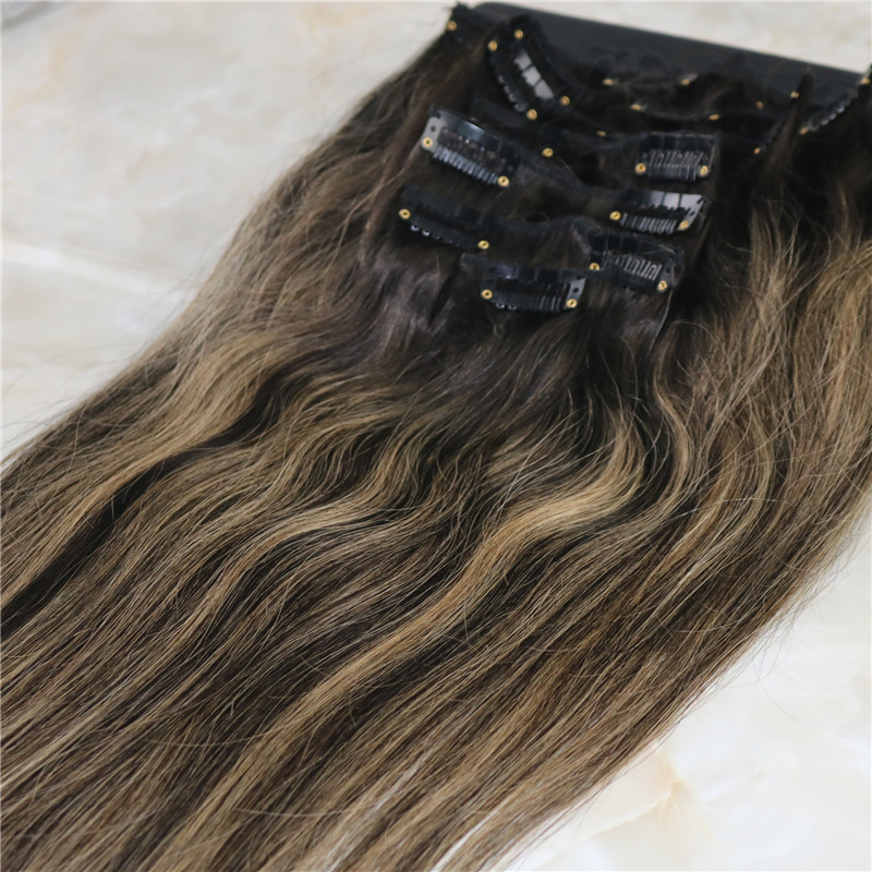 8A 7pcs 120gram Clip In Human Hair Extensions Brunette Balayage Straight Brazilian Remy Human Hair Weave Ombre Dark Brown Highlights