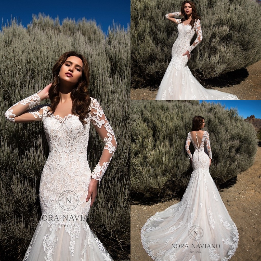 Lace Illusion Mermaid Wedding Dresses Long Sleeves Sheer Neck Bridal Dresses Sexy Vintage Wedding Gowns, Ivory
Lace Illusion Mermaid Wedding Dresses Long Sleeves Sheer Neck Bridal Dresses Sexy Vintage Wedding Gowns, Ivory