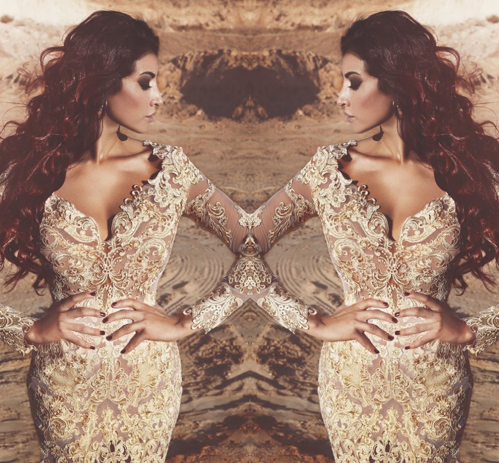 Long Evening Said Mhamad Sleeves Deep V Neck Lace Prom Dresses White Organza With Champagne Applique Mermaid Custom Made Party Gowns 6660306